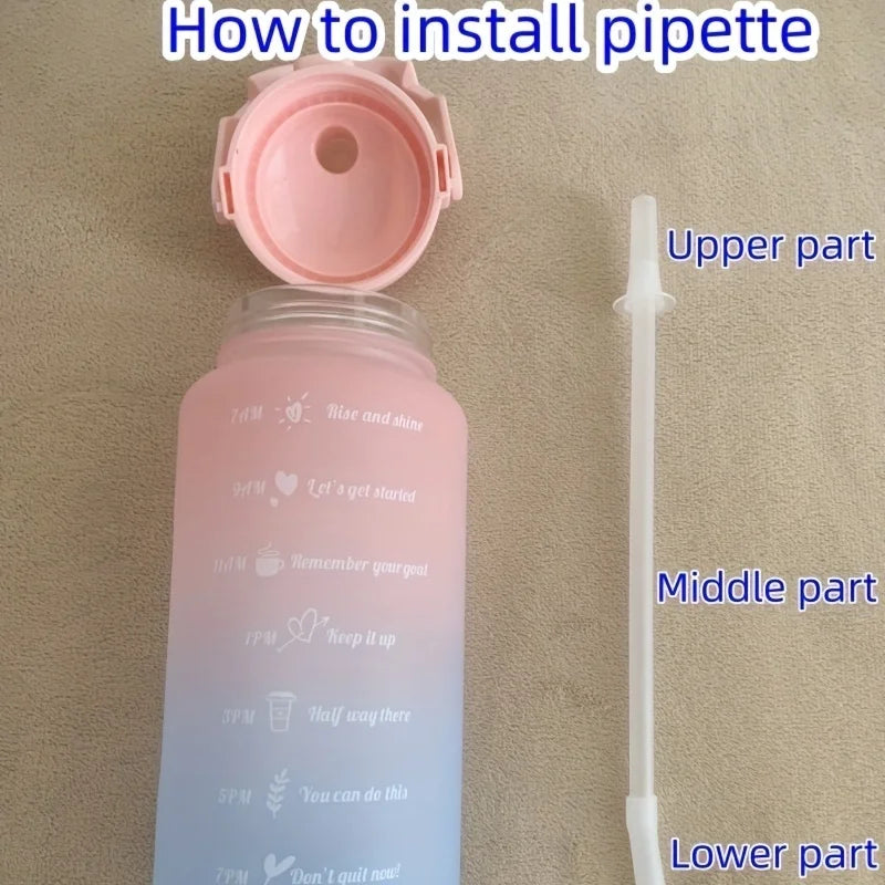 Water Bottle 2 Liter Stay Hydrated Motivated Leakproof Plastic Sport Bottle Reminder Times Sports Outdoor Fitness Office Indoor - Merit Sell