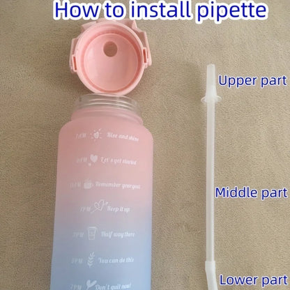 Water Bottle 2 Liter Stay Hydrated Motivated Leakproof Plastic Sport Bottle Reminder Times Sports Outdoor Fitness Office Indoor - Merit Sell