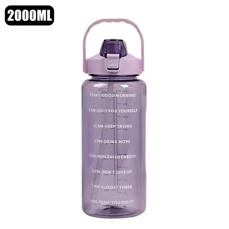 Water Bottle 2 Liter Stay Hydrated Motivated Leakproof Plastic Sport Bottle Reminder Times Sports Outdoor Fitness Office Indoor - Merit Sell