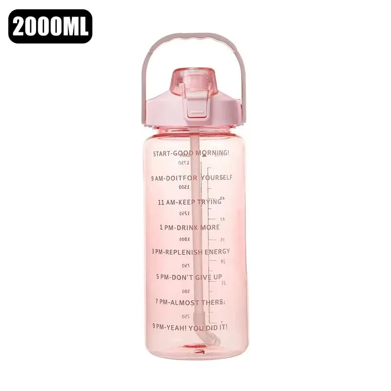 Water Bottle 2 Liter Stay Hydrated Motivated Leakproof Plastic Sport Bottle Reminder Times Sports Outdoor Fitness Office Indoor - Merit Sell