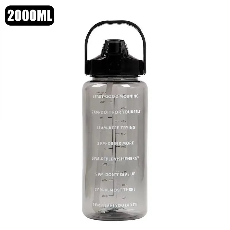 Water Bottle 2 Liter Stay Hydrated Motivated Leakproof Plastic Sport Bottle Reminder Times Sports Outdoor Fitness Office Indoor - Merit Sell