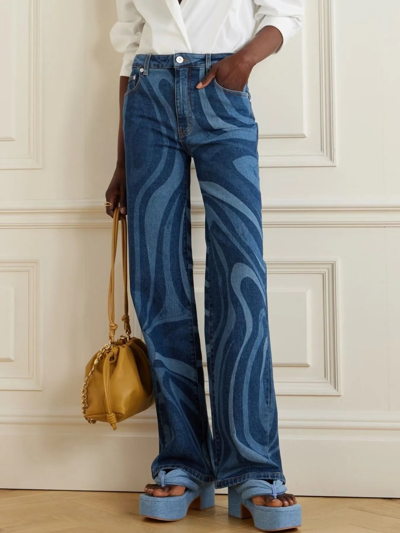 Water Ripples Print Wide Leg Jeans - Merit Sell