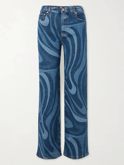 Water Ripples Print Wide Leg Jeans - Merit Sell