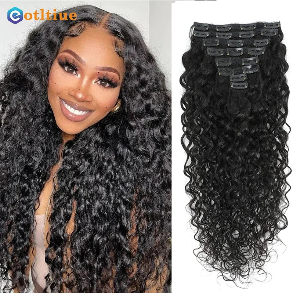 Water Wave Clip In Human Hair Extensions 8PC/Set 120g Wholesale Remy Virgin Curly Wavy Clip On Hair For Women Natural Hair Clips - Merit Sell
