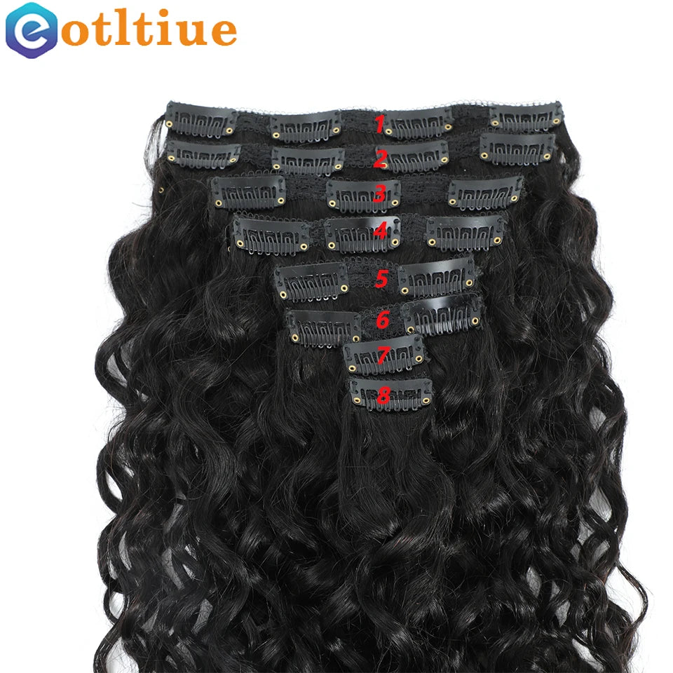 Water Wave Clip In Human Hair Extensions 8PC/Set 120g Wholesale Remy Virgin Curly Wavy Clip On Hair For Women Natural Hair Clips - Merit Sell