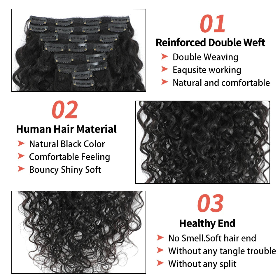 Water Wave Clip In Human Hair Extensions 8PC/Set 120g Wholesale Remy Virgin Curly Wavy Clip On Hair For Women Natural Hair Clips - Merit Sell