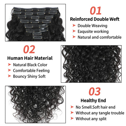Water Wave Clip In Human Hair Extensions 8PC/Set 120g Wholesale Remy Virgin Curly Wavy Clip On Hair For Women Natural Hair Clips - Merit Sell