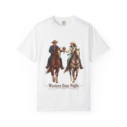 Western Date Night T-Shirt — Cowboy & Cowgirl Horseback Romance Tee
