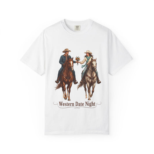 Western Date Night T-Shirt — Cowboy & Cowgirl Horseback Romance Tee Merit Sell