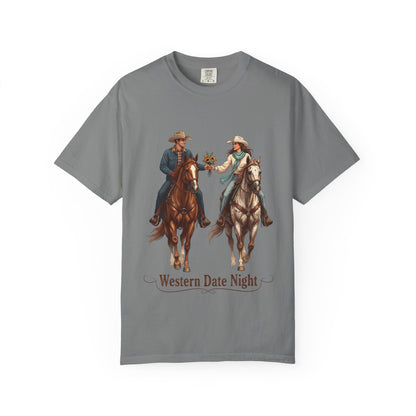 Western Date Night T-Shirt — Cowboy & Cowgirl Horseback Romance Tee