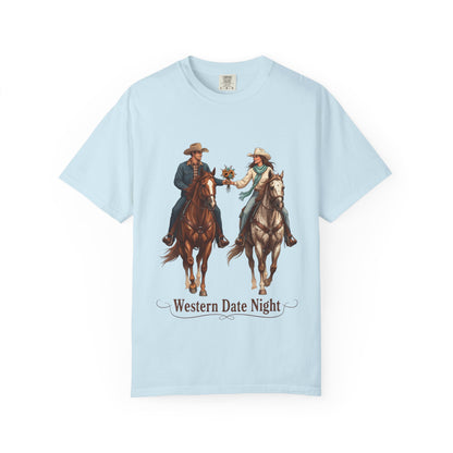 Western Date Night T-Shirt — Cowboy & Cowgirl Horseback Romance Tee