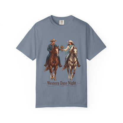 Western Date Night T-Shirt — Cowboy & Cowgirl Horseback Romance Tee