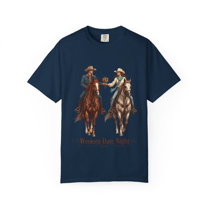 Western Date Night T-Shirt — Cowboy & Cowgirl Horseback Romance Tee