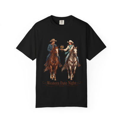 Western Date Night T-Shirt — Cowboy & Cowgirl Horseback Romance Tee
