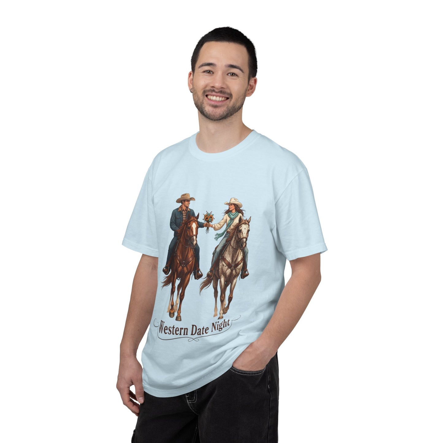 Western Date Night T-Shirt — Cowboy & Cowgirl Horseback Romance Tee