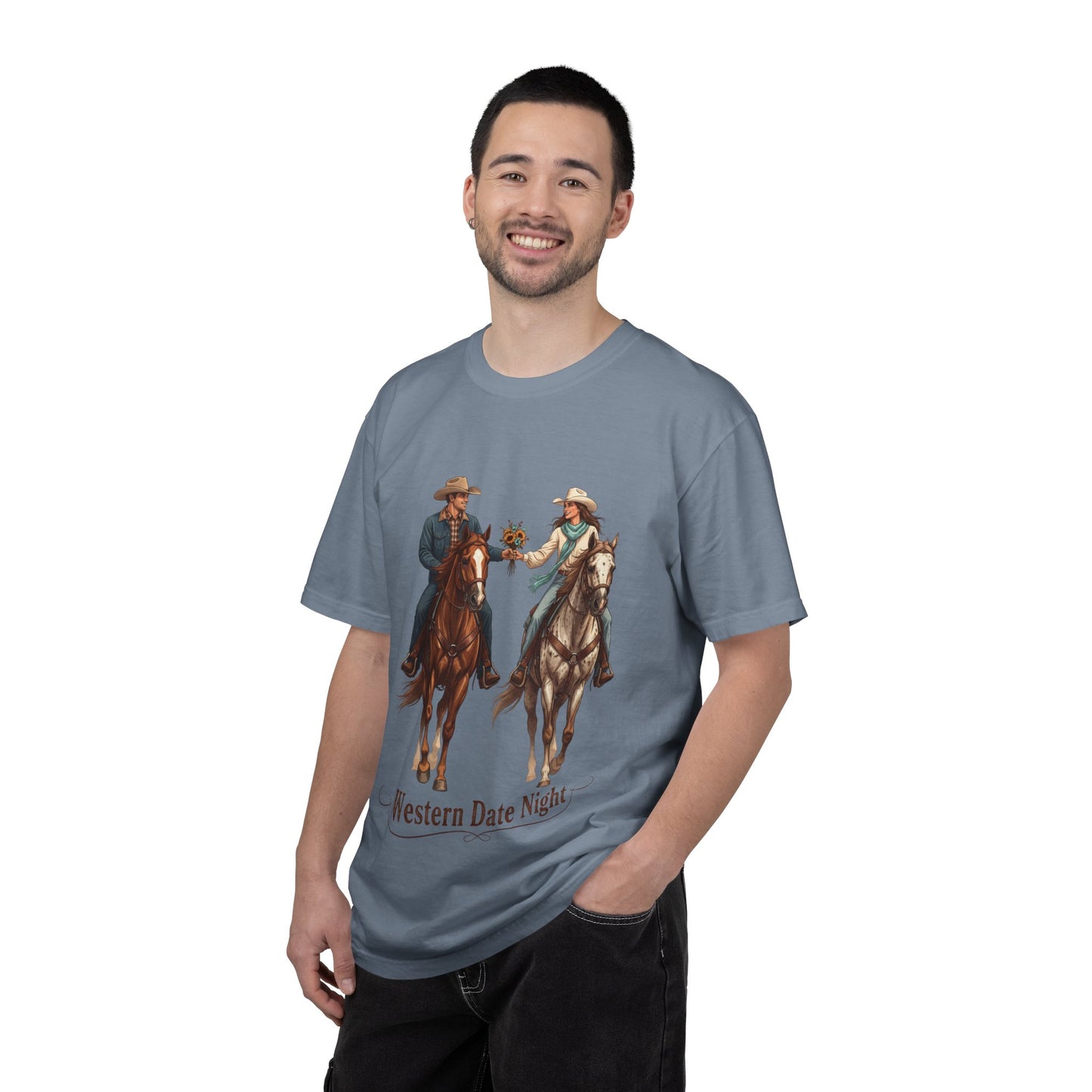 Western Date Night T-Shirt — Cowboy & Cowgirl Horseback Romance Tee