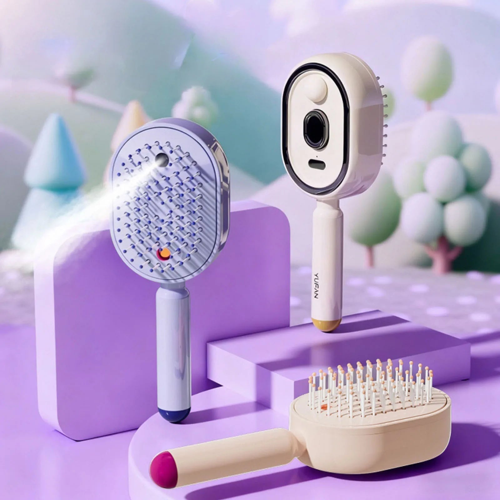 Wet Electrics Hairbrush with Water Spray Rechargeable Steams Hair Straightener USB-C Charging Anti-Static Red Light Hair Brush - Merit Sell