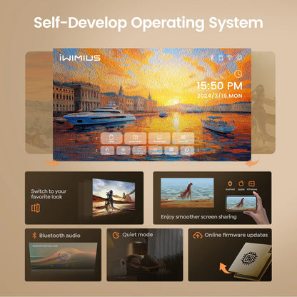 Wimius 1080P Projector 4K Home Theater 1000ANSI Dolby Audio with WiFi6 20W Speakers Movie Proyector Portable Outdoor Projectors - Merit Sell