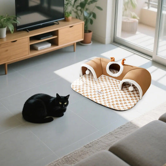 Winter Indoor Warm Plush Cat Bed Tunnel Warm Shelter Tent House Toys for Dog Play and Sleep Integrated Hide and Seek Pet Nest - Merit Sell