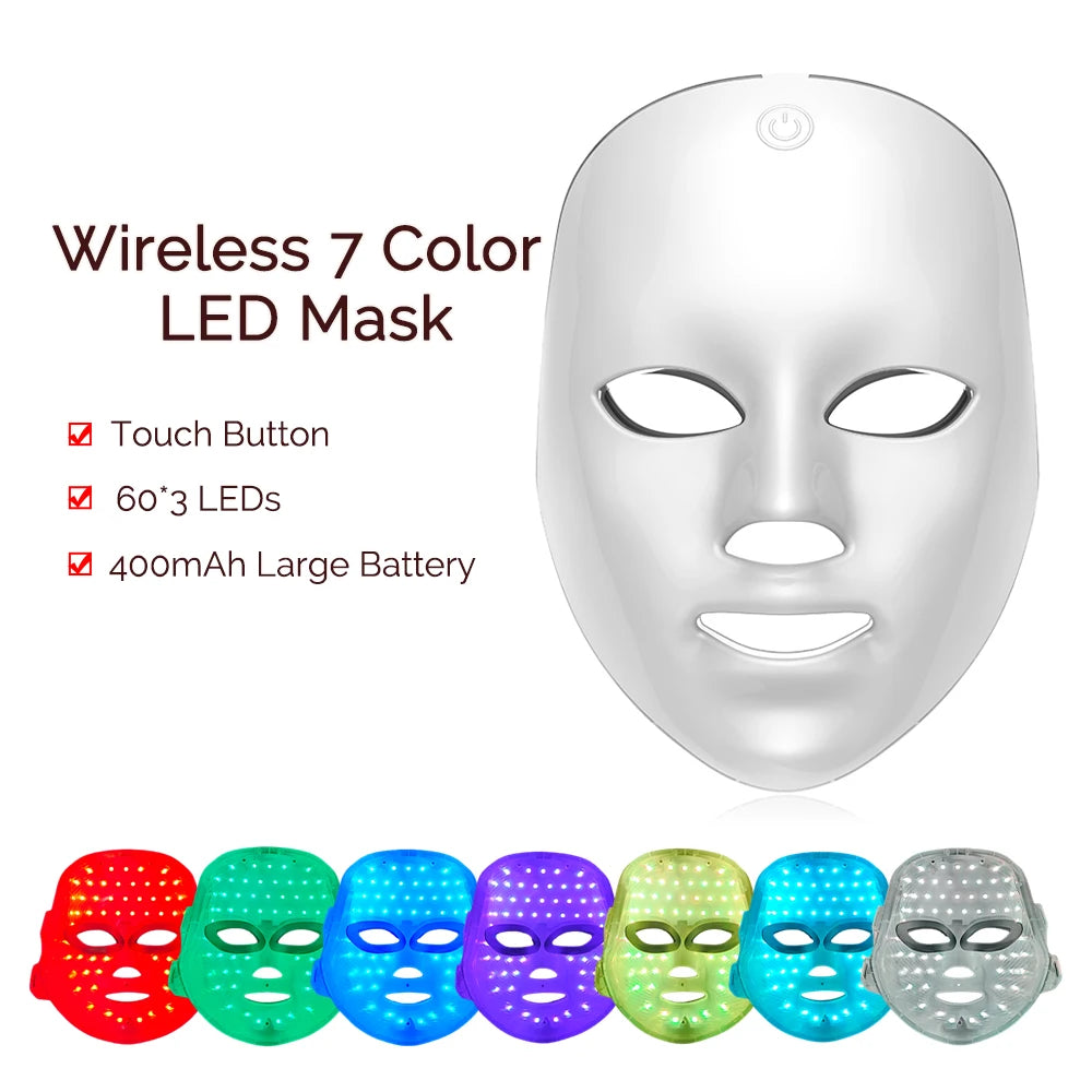 Wireless 7 Colors LED Face Beauty Machine Photon Facial Neck Skin Tighten Rejuvenation Facial Neck Mask - Merit Sell