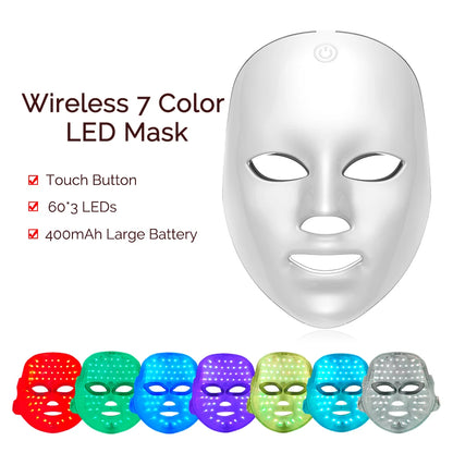Wireless 7 Colors LED Face Beauty Machine Photon Facial Neck Skin Tighten Rejuvenation Facial Neck Mask - Merit Sell