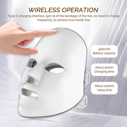 Wireless 7 Colors LED Face Beauty Machine Photon Facial Neck Skin Tighten Rejuvenation Facial Neck Mask - Merit Sell