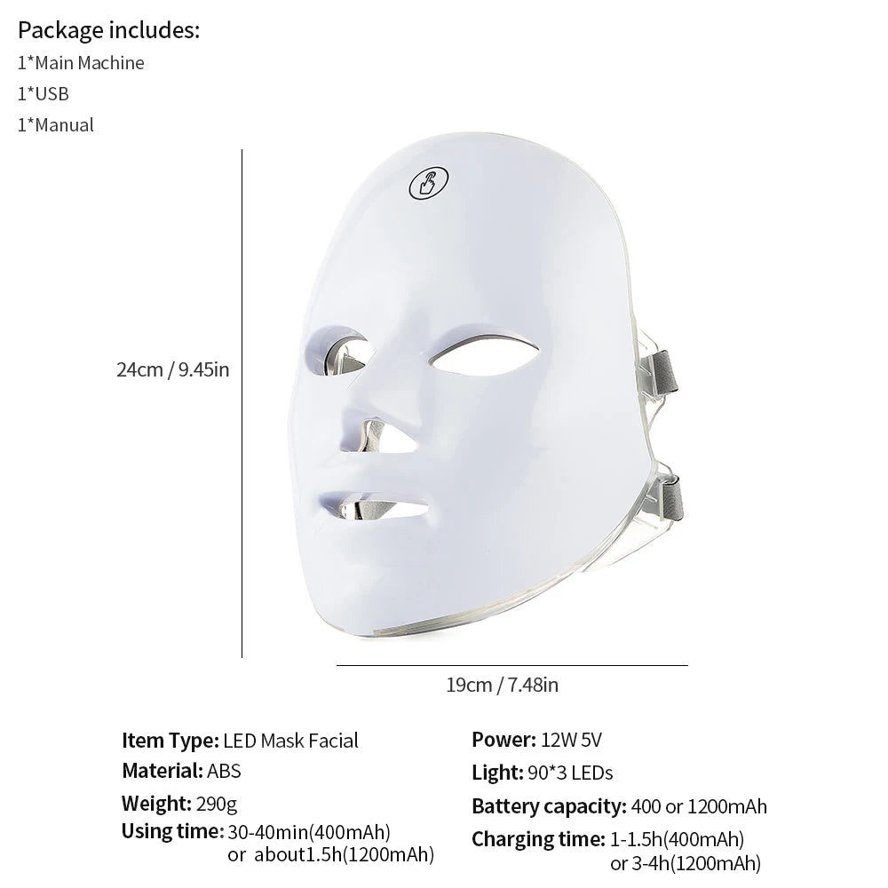 Wireless 7 Colors LED Face Beauty Machine Photon Facial Neck Skin Tighten Rejuvenation Facial Neck Mask - Merit Sell