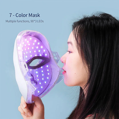 Wireless 7 Colors LED Face Beauty Machine Photon Facial Neck Skin Tighten Rejuvenation Facial Neck Mask - Merit Sell