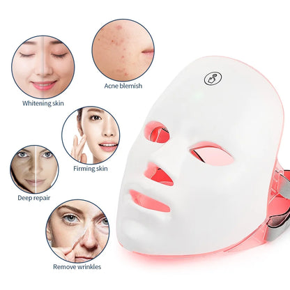 Wireless 7 Colors LED Face Beauty Machine Photon Facial Neck Skin Tighten Rejuvenation Facial Neck Mask - Merit Sell