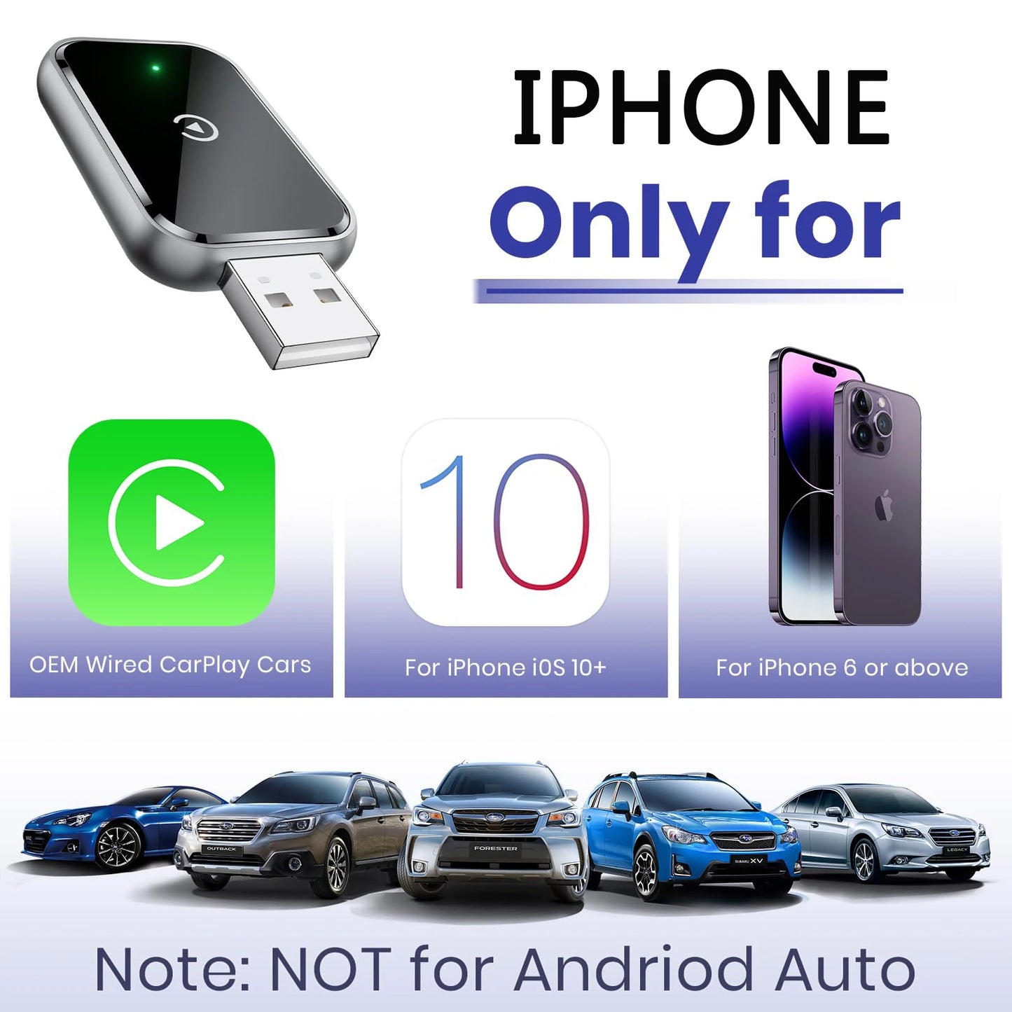 Wireless CarPlay Adapter for iPhone,2in1 Wired to Wireless CarPlay,wireless apple carplay adapter with usb-c/Type-C android auto - Merit Sell