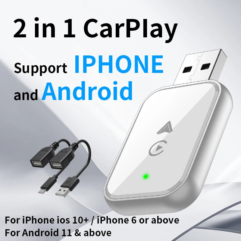 Wireless CarPlay Adapter for iPhone,2in1 Wired to Wireless CarPlay,wireless apple carplay adapter with usb-c/Type-C android auto - Merit Sell