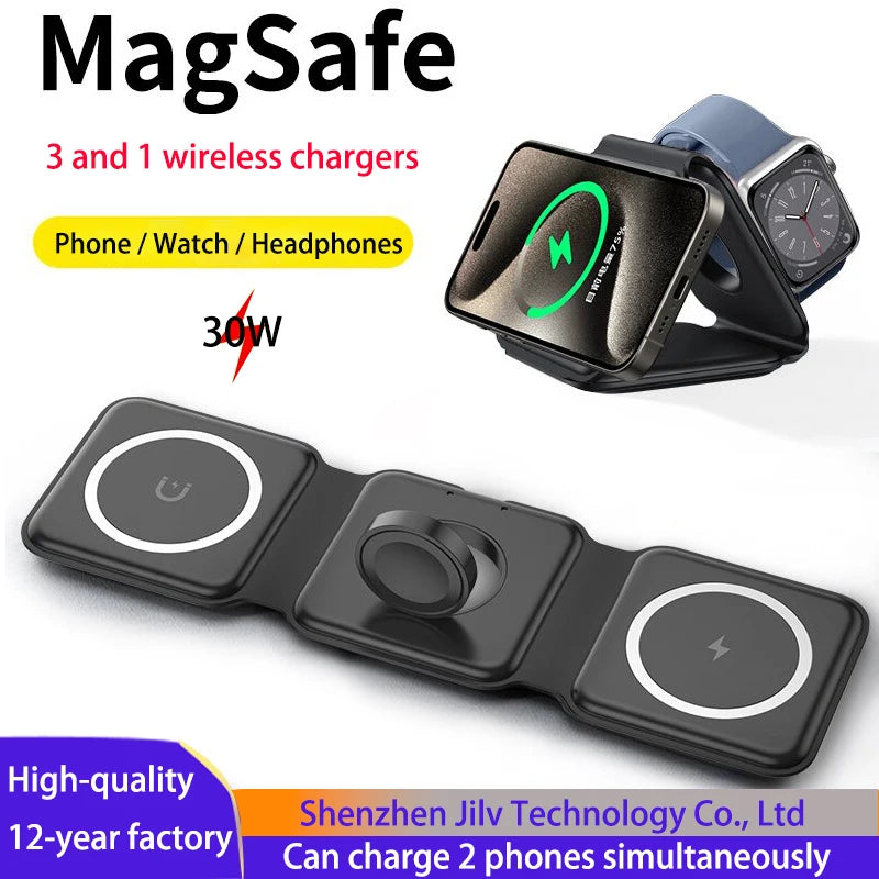 Wireless Charger 3 in 1 Charging Station for iPhone 15/14/13/12 Series Travel Charger for Multiple Devices for AirPods 3/2/Pro A - Merit Sell