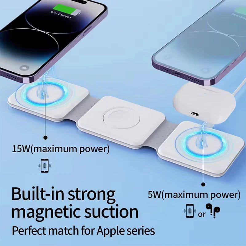 Wireless Charger 3 in 1 Charging Station for iPhone 15/14/13/12 Series Travel Charger for Multiple Devices for AirPods 3/2/Pro A - Merit Sell