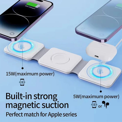 Wireless Charger 3 in 1 Charging Station for iPhone 15/14/13/12 Series Travel Charger for Multiple Devices for AirPods 3/2/Pro A - Merit Sell