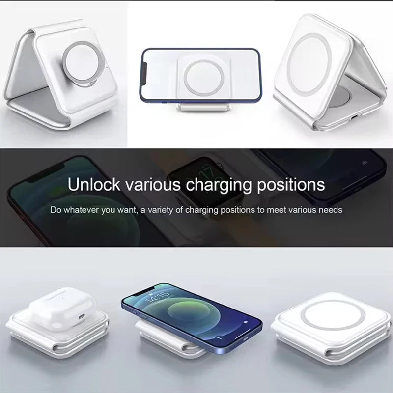 Wireless Charger 3 in 1 Charging Station for iPhone 15/14/13/12 Series Travel Charger for Multiple Devices for AirPods 3/2/Pro A - Merit Sell