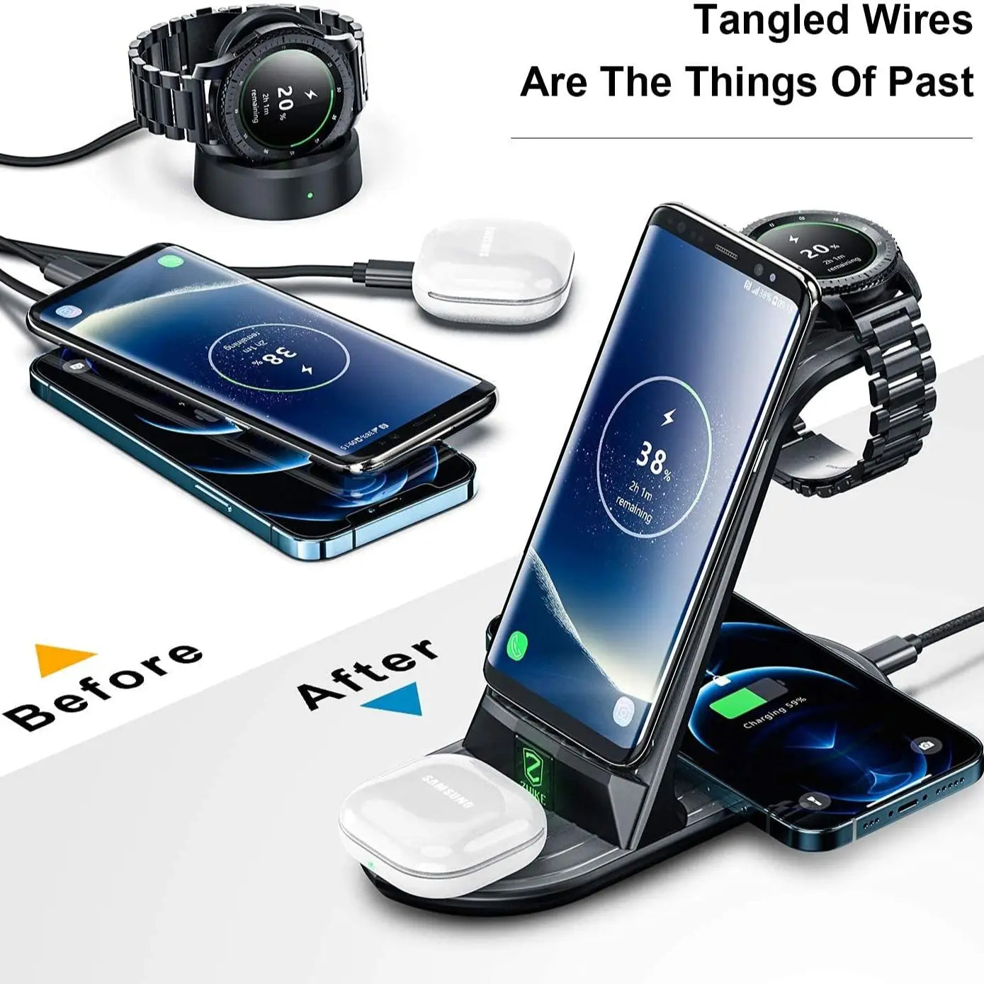 Wireless Charger, ZHIKE 4 in 1 20W Wireless Charging Station Compatible with Galaxy Phone/Watch/Buds. - Merit Sell