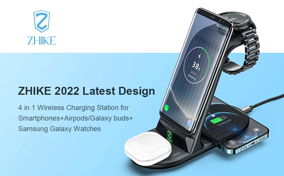 Wireless Charger, ZHIKE 4 in 1 20W Wireless Charging Station Compatible with Galaxy Phone/Watch/Buds. - Merit Sell