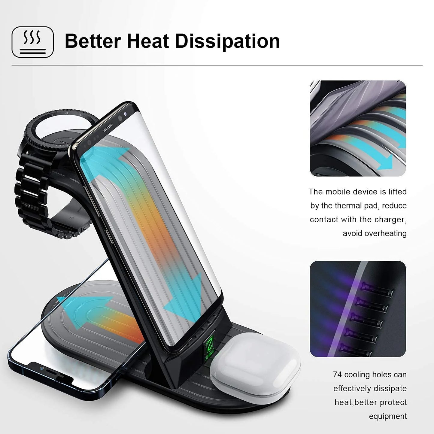 Wireless Charger, ZHIKE 4 in 1 20W Wireless Charging Station Compatible with Galaxy Phone/Watch/Buds. - Merit Sell