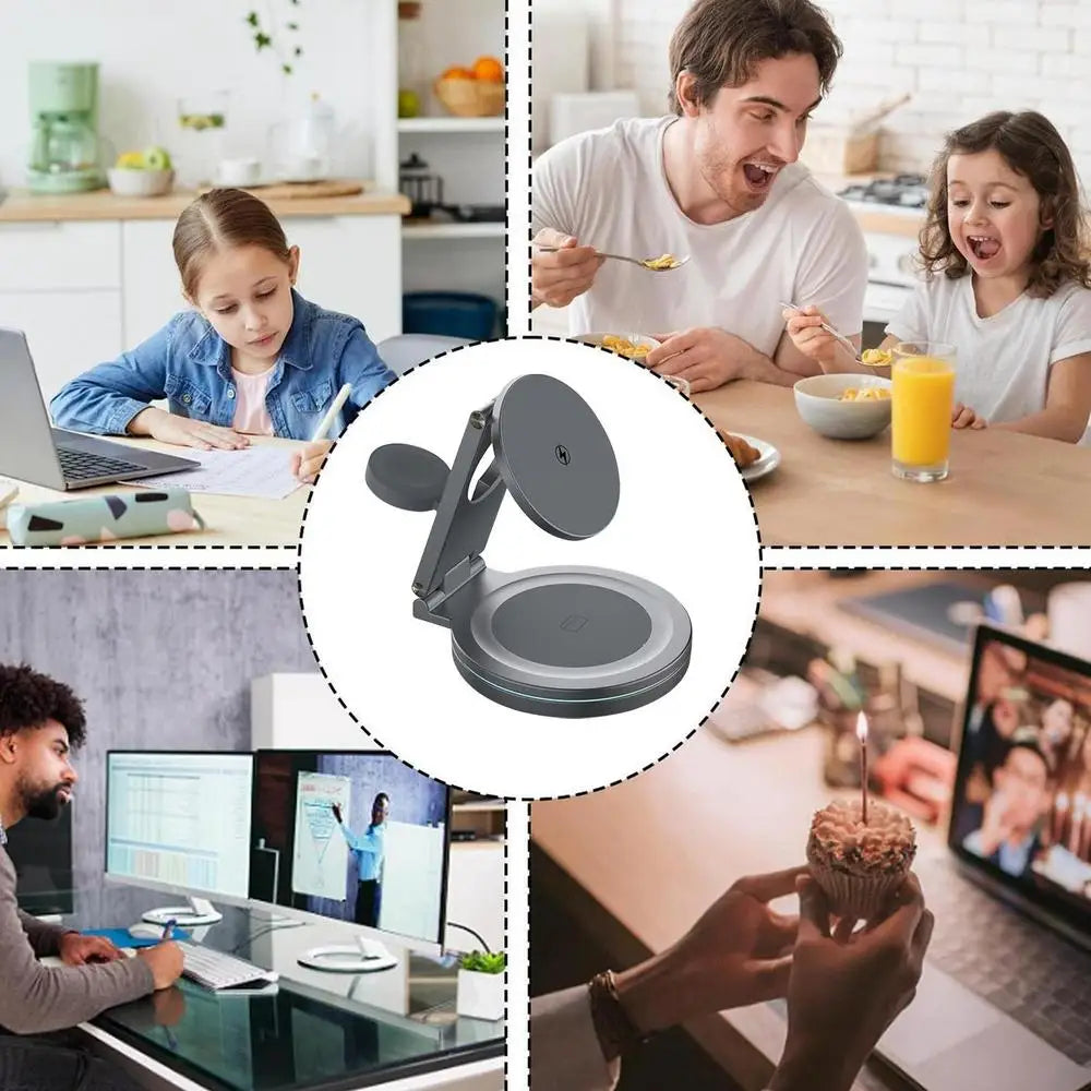 Wireless Charging Station Anti-Skid Adjustable Charging Dock Zinc Alloy Phone Watch Charging Stand With 360 Rotation Design - Merit Sell