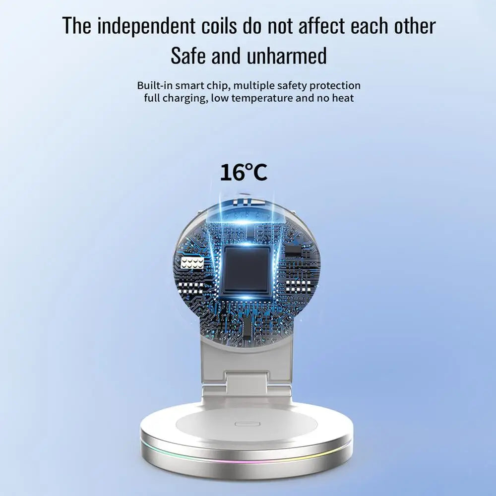 Wireless Charging Station Anti-Skid Adjustable Charging Dock Zinc Alloy Phone Watch Charging Stand With 360 Rotation Design - Merit Sell