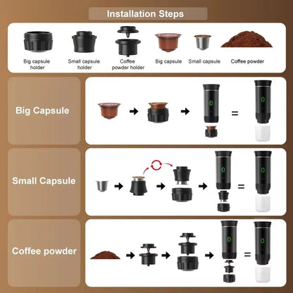 Wireless Electric Portable Espresso Coffee Machine for Car & Home Camping Coffee Maker 3-in-1 Capsule Powder Travel Coffee Maker - Merit Sell