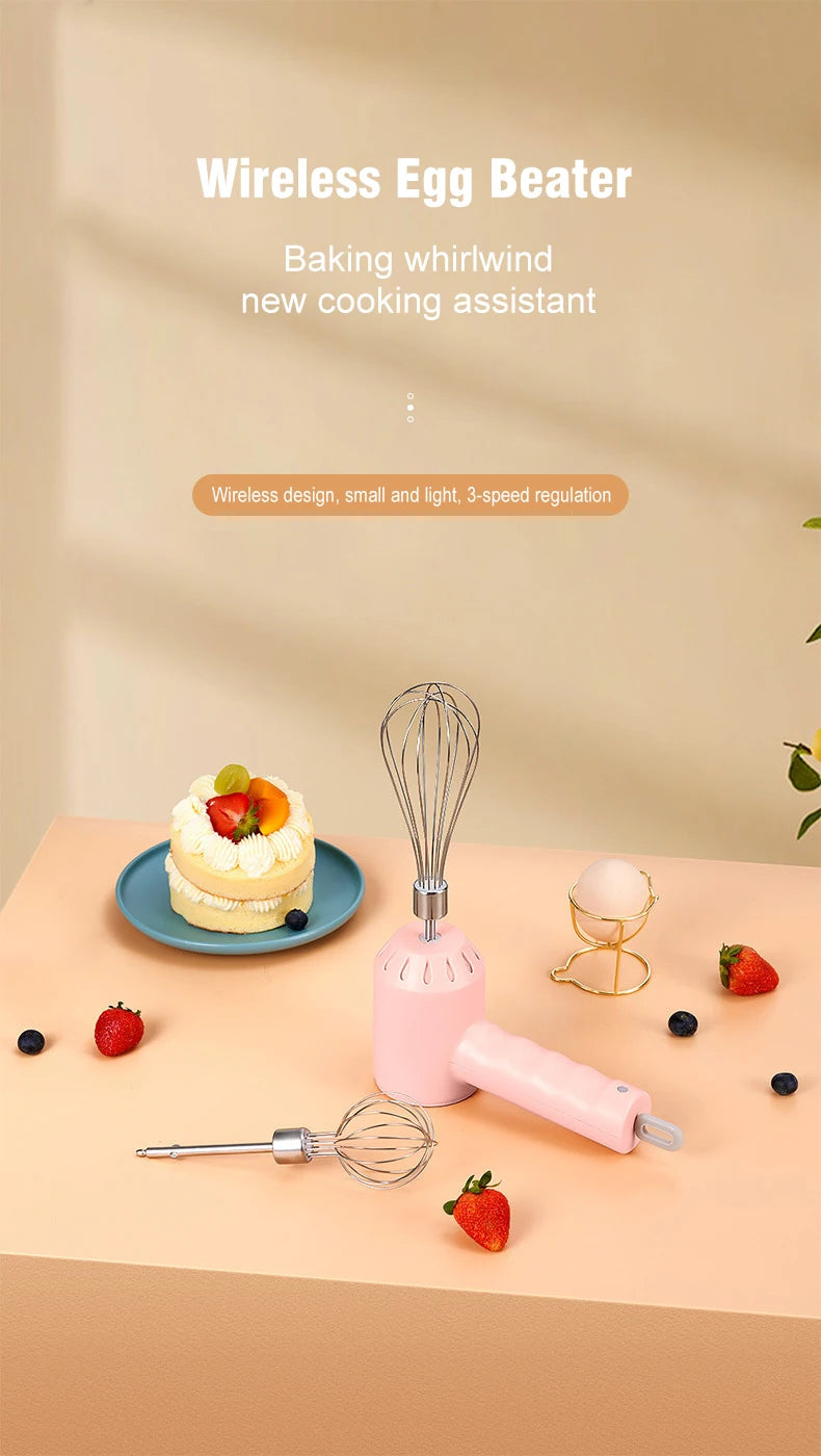 Wireless Portable Electric Food Mixer Hand Blender 3 Speeds High Power Dough Blender Egg Beater Baking Hand Mixer Kitchen Tools - Merit Sell