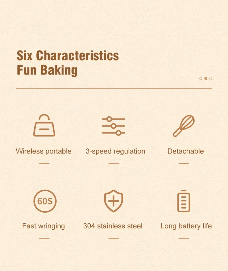 Wireless Portable Electric Food Mixer Hand Blender 3 Speeds High Power Dough Blender Egg Beater Baking Hand Mixer Kitchen Tools - Merit Sell