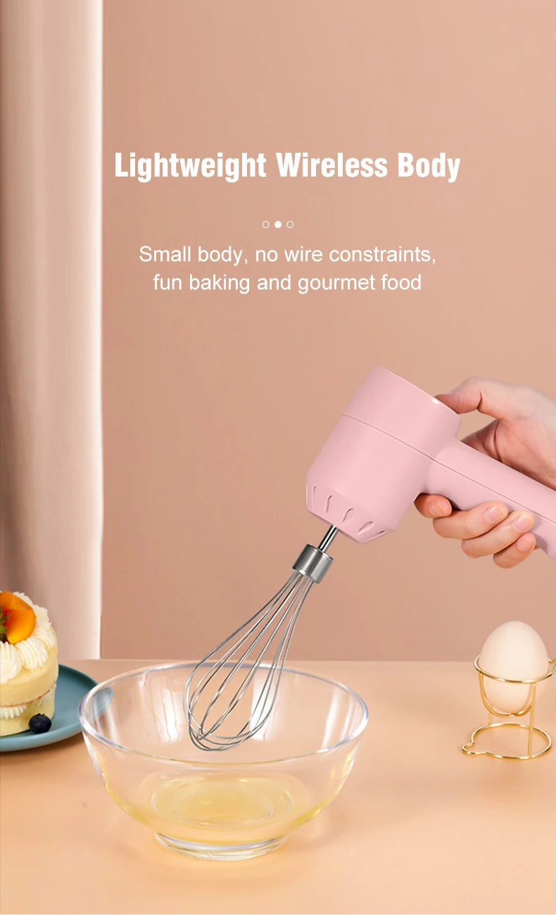 Wireless Portable Electric Food Mixer Hand Blender 3 Speeds High Power Dough Blender Egg Beater Baking Hand Mixer Kitchen Tools - Merit Sell