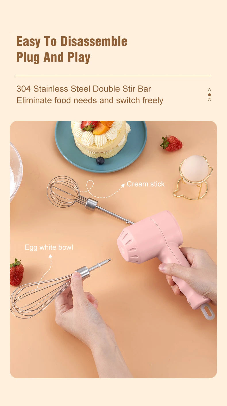 Wireless Portable Electric Food Mixer Hand Blender 3 Speeds High Power Dough Blender Egg Beater Baking Hand Mixer Kitchen Tools - Merit Sell
