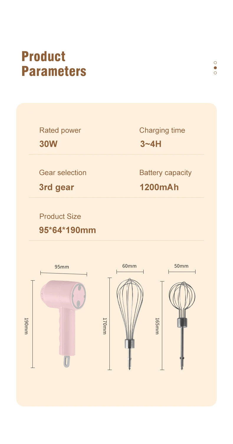 Wireless Portable Electric Food Mixer Hand Blender 3 Speeds High Power Dough Blender Egg Beater Baking Hand Mixer Kitchen Tools - Merit Sell