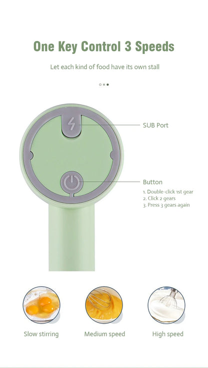 Wireless Portable Electric Food Mixer Hand Blender 3 Speeds High Power Dough Blender Egg Beater Baking Hand Mixer Kitchen Tools - Merit Sell