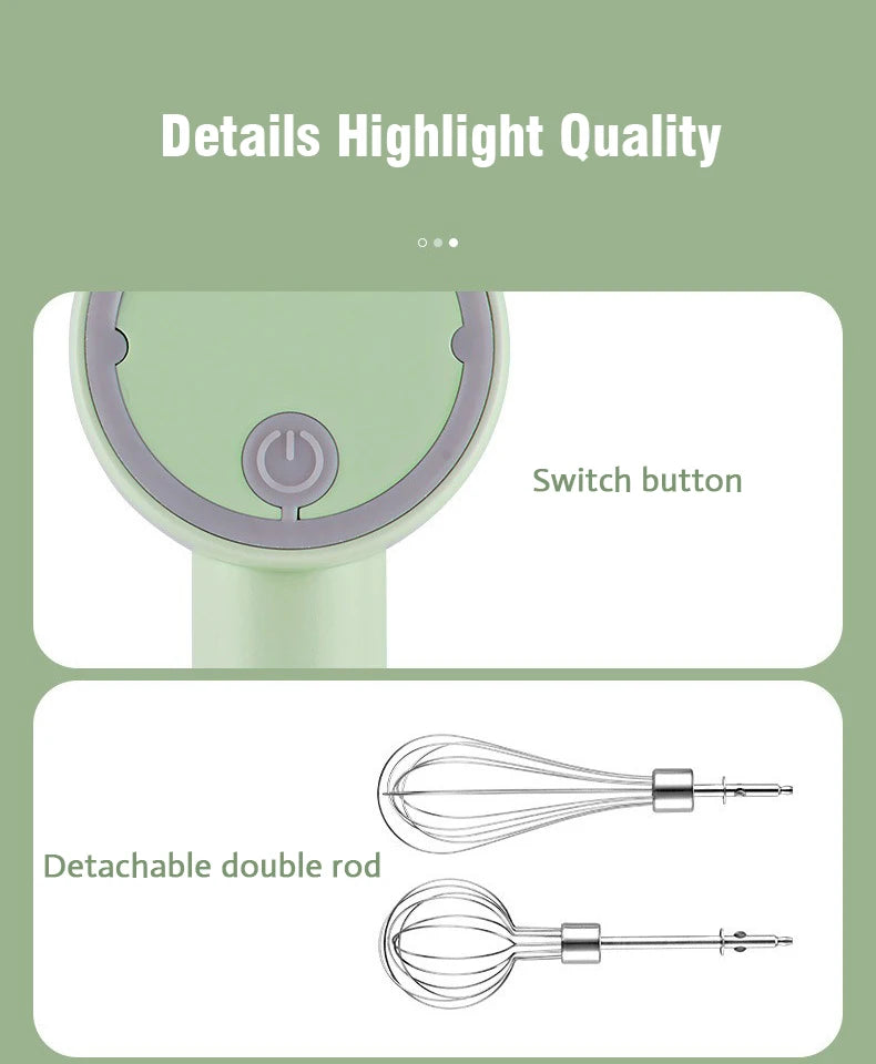 Wireless Portable Electric Food Mixer Hand Blender 3 Speeds High Power Dough Blender Egg Beater Baking Hand Mixer Kitchen Tools - Merit Sell