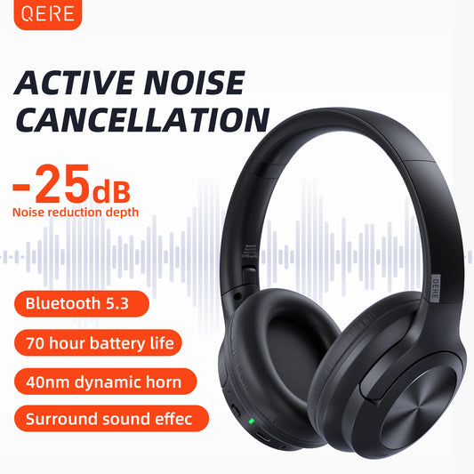 Wireless headphones QERE E80 Earphone bluetooth 5.3 ANC Noise Cancellation Hi-Res Audio Over the Ear Headset 70H 40mm Driver2.4G - Merit Sell