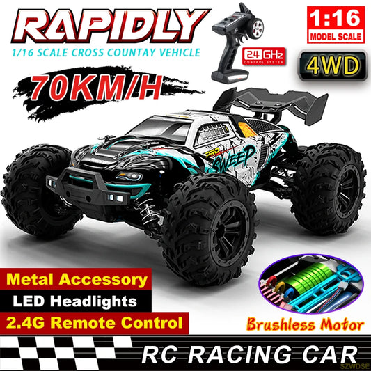 Wltoys Q117 1/16 RC Car 4WD Remote Control Car LED Headlights Brushless 70KM/H 2.4G High Speed Off-Road Drift Toys for Children - Merit Sell